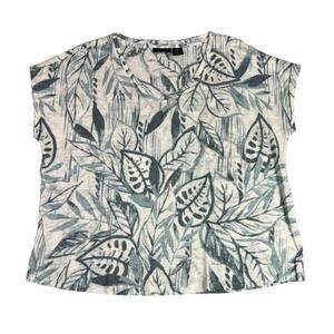 Tahari Blouse Top Womens Medium Palm Green 100% Linen Relaxed Boxy Lightweight